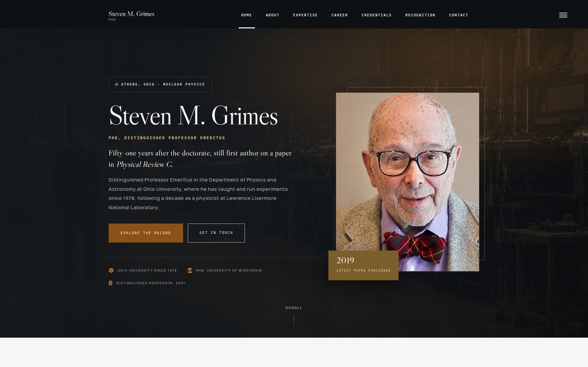 Personal brand website built for Dr. Steven M. Grimes