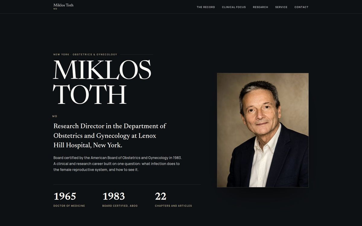 Personal brand website built for Miklos Toth, MD