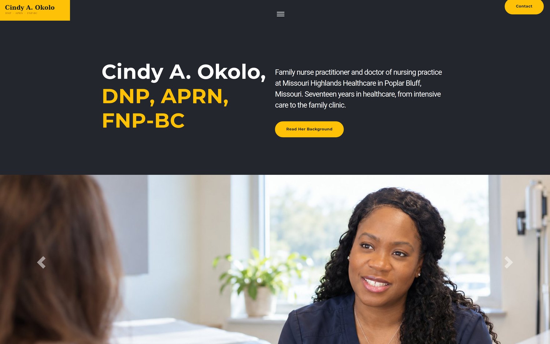 Website built for Cindy A. Okolo, DNP, APRN